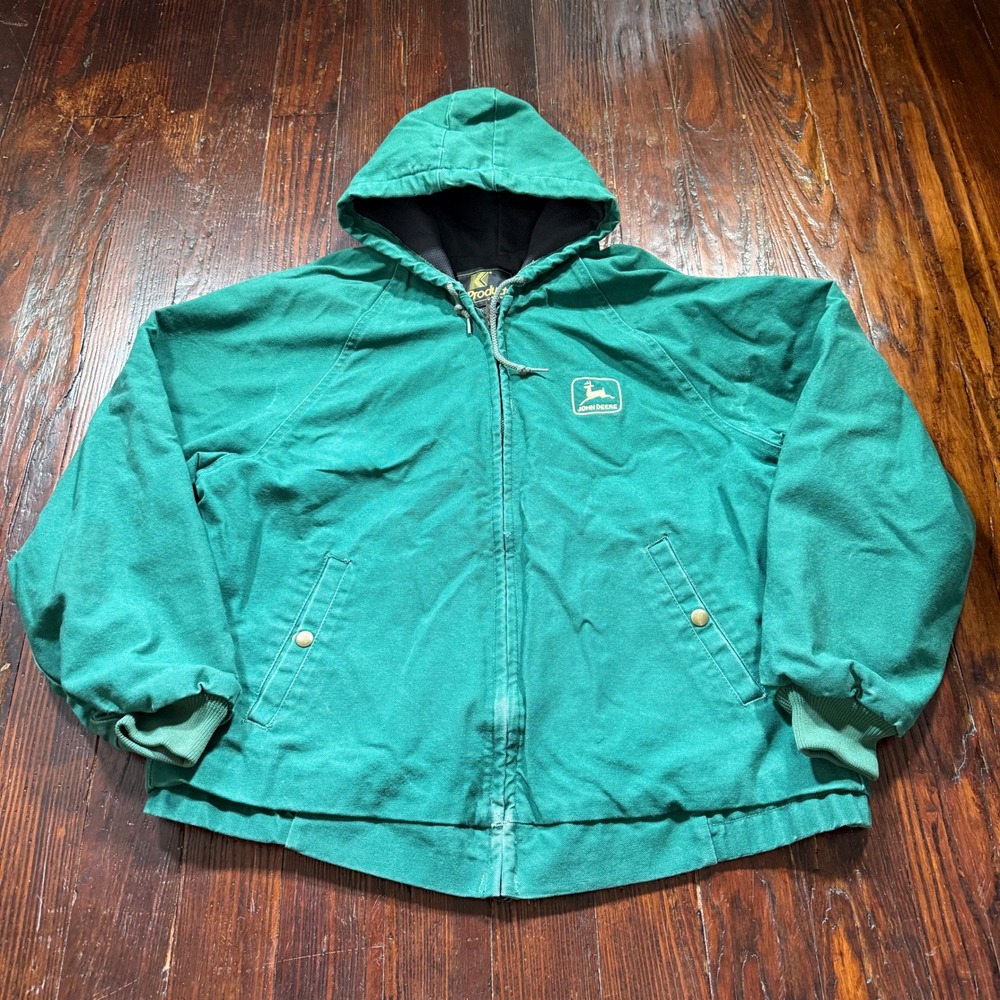 Vintage John Deere Jacket Mens L Green Canvas K Products USA Made Workwear 80s